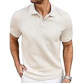 JMIERR Men's Polo Shirt Casual Knit Ribbed Textured Short Sleeve T Shirt Stretch Golf Shirt Summer Vacation Beach Shirts
