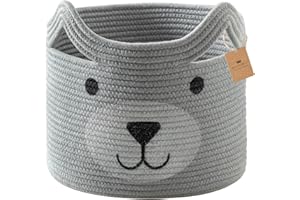 HomeyPine Dog Basket, Grey Woven Cotton Rope Animal Storage Basket Bin for Kids, Baby Nursery Hamper with Handles, Animal Sto