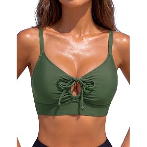 BMJL Womens Sexy Bikini Top Only Tie Front Cutout Swim Top | Adjustable Drawstring V Neck Push Up Swimsuit Top