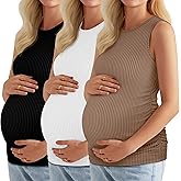 Neer 3 Pack Women's Ribbed Maternity Tank Tops Sleeveless Ruched Side Crew Neck Pregnancy T Shirts Basic Mama Clothes