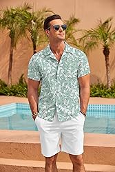 COOFANDY Men Tropical Shirts Cotton Linen Shirts