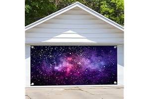 AODALI Starry Night Garage Door Backdrop, Purple Glitter Galaxy Garage Door Cover 13 x 6 ft, Universe Outerspace Background Banner Outdoor Indoor Kids Adults Portrait Photo Props Decoration
