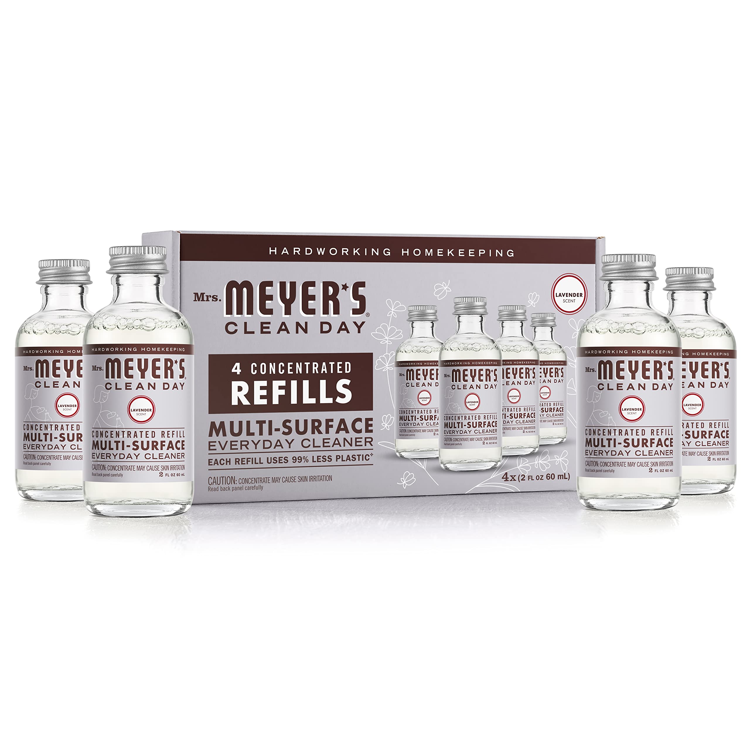Photo 1 of MRS. MEYER'S CLEAN DAY Multi-Surface Everyday Cleaner Concentrated Refills, 4 Concentrated Refills (2 Fl. Oz. each), Lavender Scent, Makes 64 Fl. Oz. Total