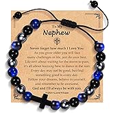 FIEEFX To My Son Grandson Brother Nephew Cross Bracelet Christmas Valentines Fathers Day Easter Baptism Confirmation Communion Birthday Graduation Gifts for Teen Boys Kids Men with Inspirational Card