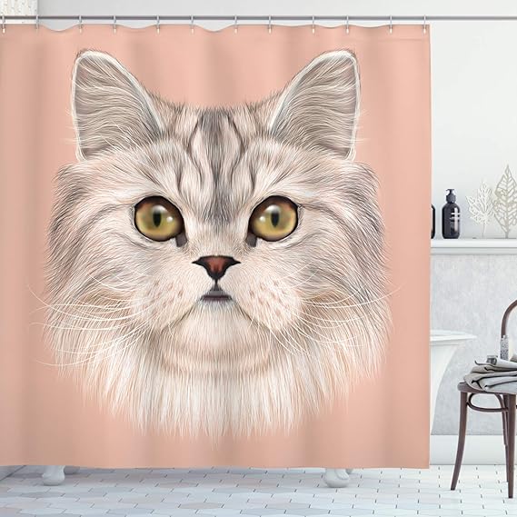 Ambesonne Cat Shower Curtain, Cute Kitty Portrait Whiskers