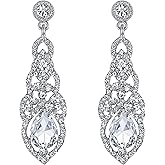 BriLove Women's Wedding Bridal Crystal Art Deco Teardrop Hollow Chandelier Dangle Earrings