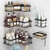 Liuoud Corner Shower Caddy 5 Pack Adhesive Stainless Steel Organizer Black | Shower Shelves with Soap Rack Toothbrush Holder, Large Capacity No Drilling Bathroom Accessory Home Decor Set