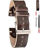 hemsut h Leather Watch Bands for Men, Horween Quick Release Leather Watch Strap Vintage Watch Replacement Wrap of 18mm, 20mm, 22mm