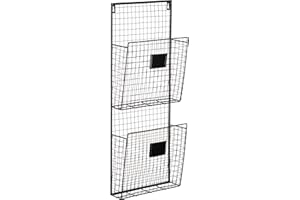 Two Tier Wall File Holder – Durable Black Metal Rack with Spacious Slots for Easy Organization, Mounts on Wall and Door for Office, Home, and Work – by Designstyles