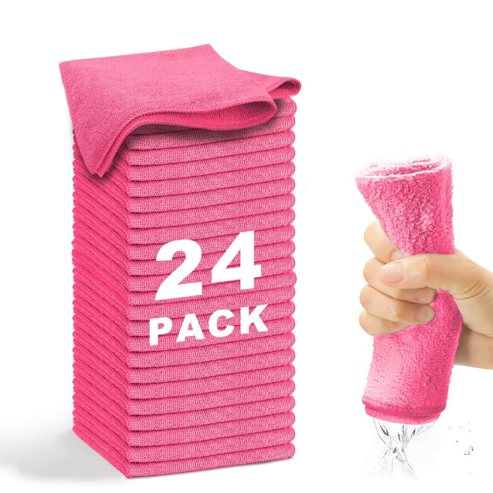 WEAWE Microfibre Cloth - premium 2100 Series 33x33cm Ultra Soft Highly Absorbent cloths, Reusable and No Fading, Lint Free-Machine Wash - Hotpink (Pack of 24)