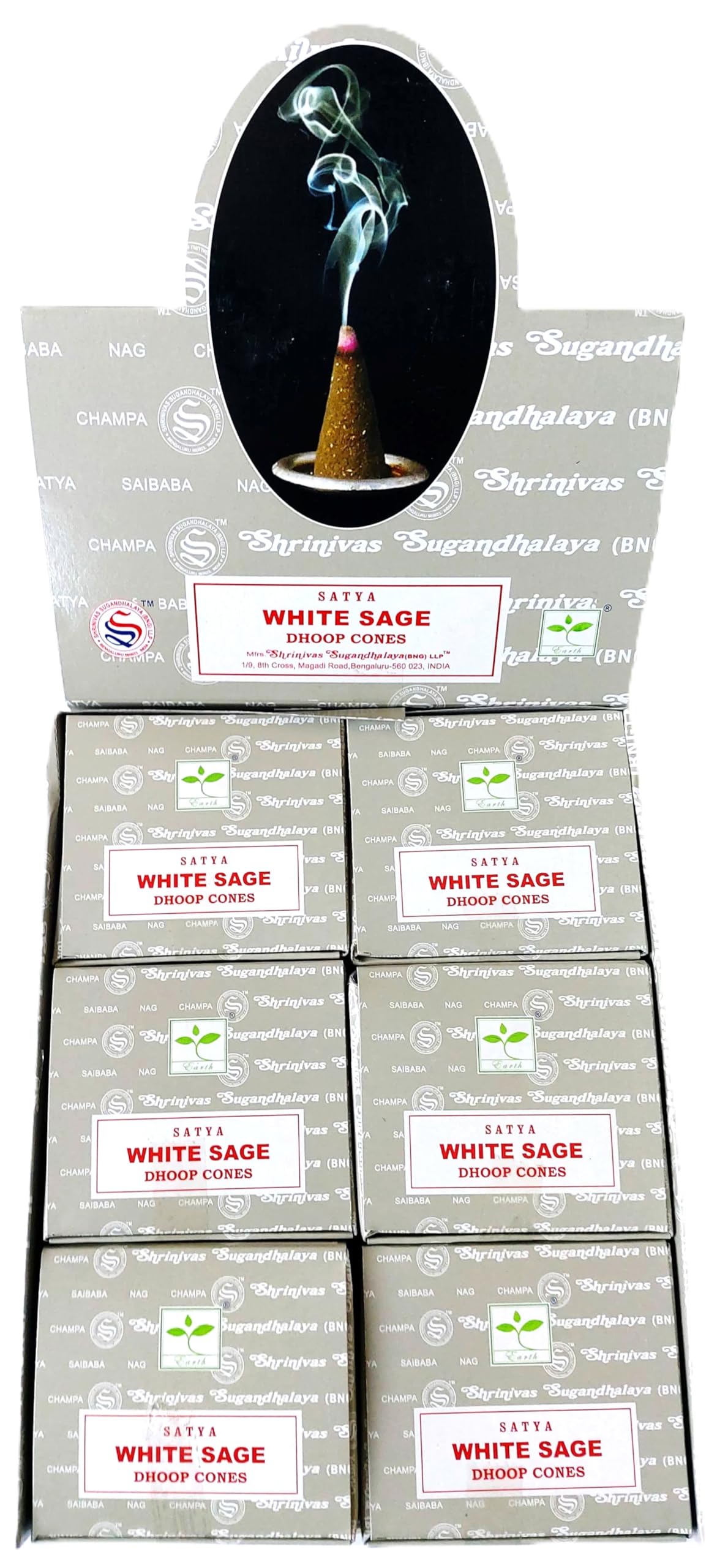 Satya Nag Champa Incense Cones, White Sage Scent, 12 Packs of 12 Cones in each pack (12, White Sage)