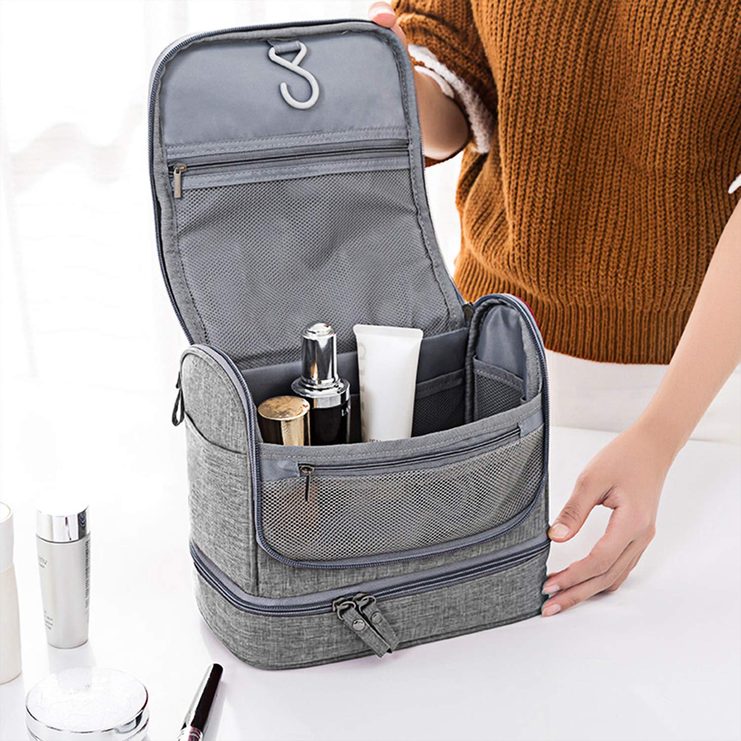 SENWOW Travel Hanging Toiletry Makeup Cosmetic Bag Waterproof Organizer for Men and Women Accessories Toiletry Kit with Dry and Wet Separation 2-Layer Design