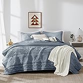 WDCOZY Boho Blue Grey Quilts Queen Size Bedding Sets with 2 Pillow Shams, Farmhouse Lightweight Soft Bedspread Coverlet for All Season, 3 Pieces, 90x90 inches