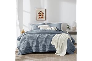 WDCOZY Boho Blue Grey Twin Quit Size Bedding Sets with 1 Pillow Sham, Farmhouse Lightweight Soft Bedspread Coverlet for All Season, 2 Pieces, 68x90 inches
