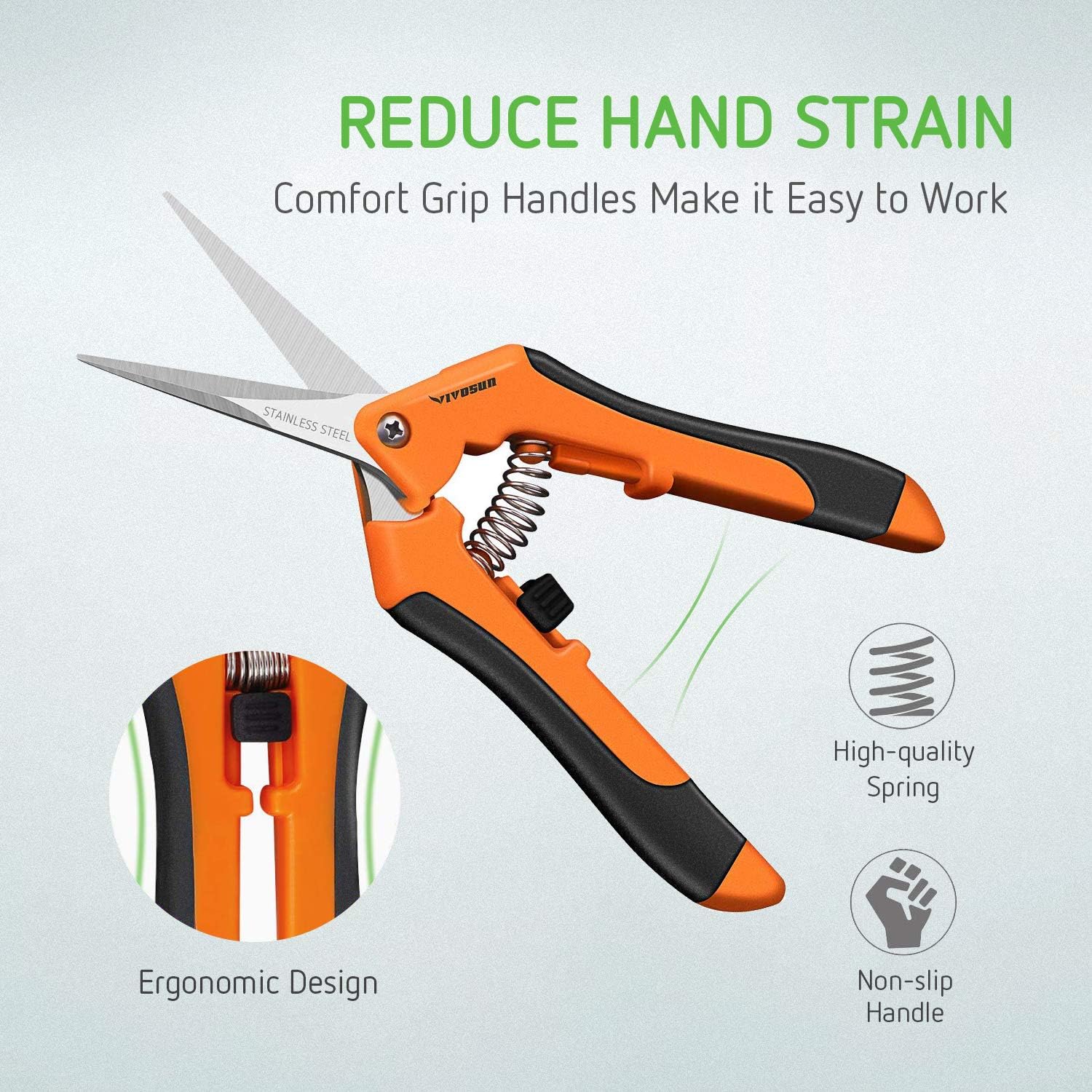 VIVOSUN 6.5 Inch Gardening Hand Pruner Pruning Shear with Straight Stainless Steel Blades Orange : Garden & Outdoor