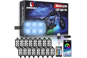 LD DARKEAGLE 16Pods Motorcycle LED Lights Kits with Brake Turn Signal, Motorcycle Underglow LED Light Kit with APP/RF Remote Control, Dual Zone RGB Neon Multicolor 12v Waterproof for Harley Honda Kawasaki Yamaha