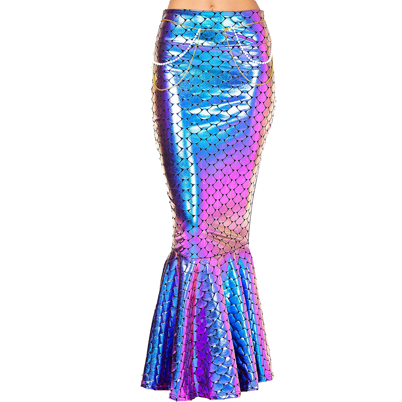 DELIMALI Women's Mermaid Ladies Ruffle Sequin Fairytale Book Fancy Long Tail Dress Womens Adults Costume Outfit (C-Purple, S)