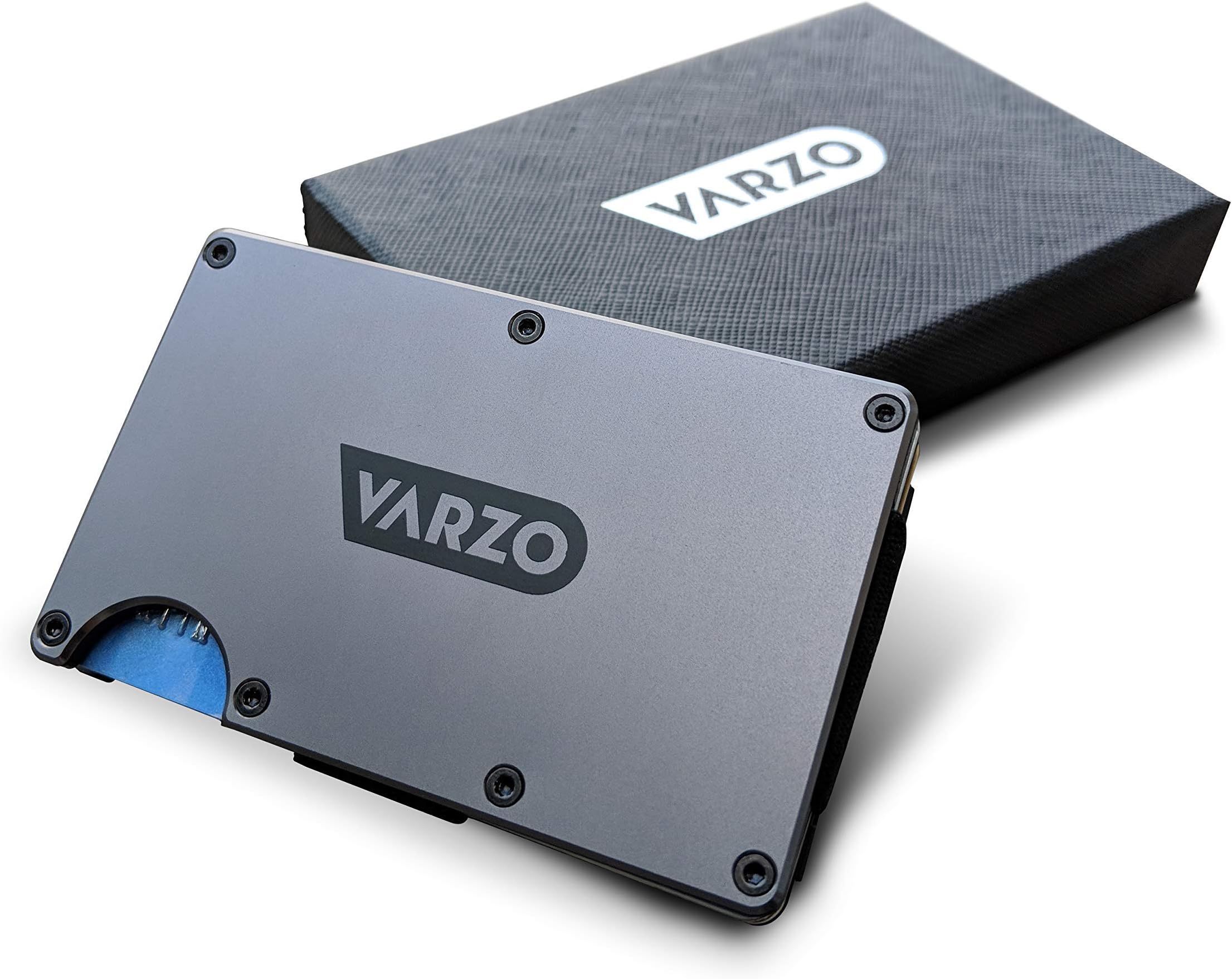 VARZO Minimalist Aluminum Wallet - Mens Slim Wallet RFID Blocking with Money Clip Credit Card Holder Front Pocket