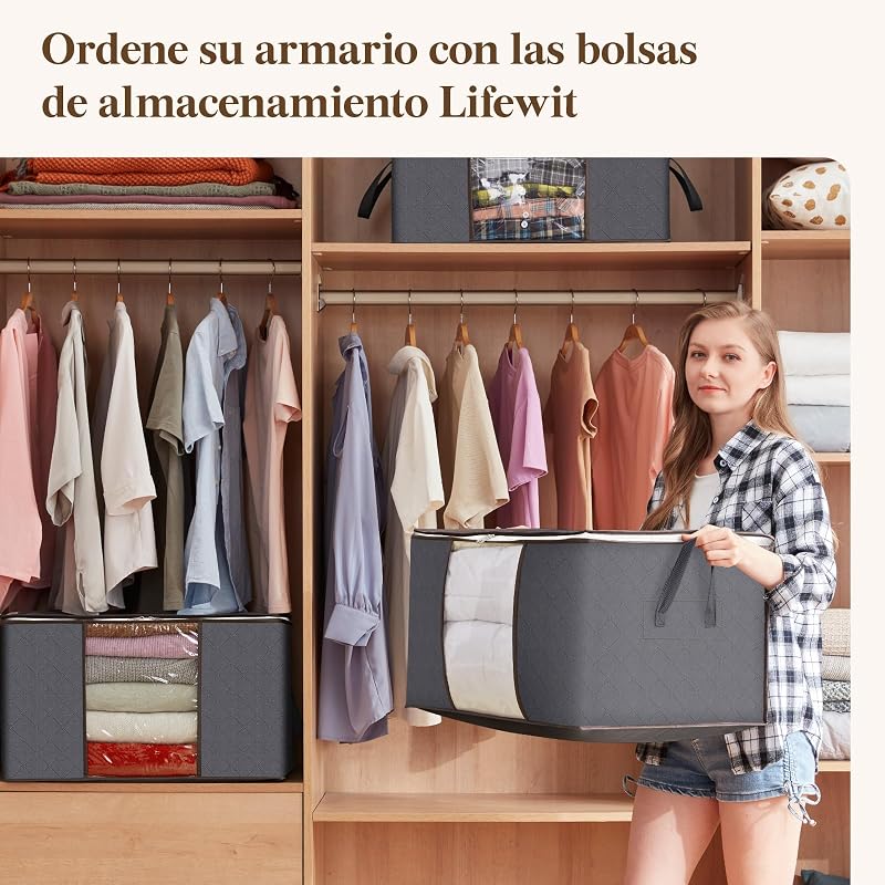 Lifewit 6 peças caixas de armazenamento de roupas, bolsa de armazenamento de roupas, organizador de armário dobrável, caixas de mudança, bolsas com alça reforçada para guardar roupas, cobertores, edredons, cinza