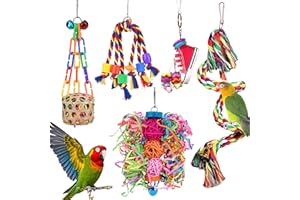 Bird Toys for Parakeet，ESRISE Parrot Conure Chewing Shredding Foraging Toys with Rope Perch, Bird Cage Accessories for Cockatiel Budgies Lovebird