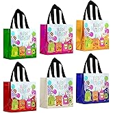 huichuan Cartoon Monsters Birthday Bags for Kids - 12 Pack Waterproof Non-Woven Reusable Small Gift Bags Bulk for Party Favors, School Events & Gift Wrapping (8x3.9x8 Inches, 6 Colors)
