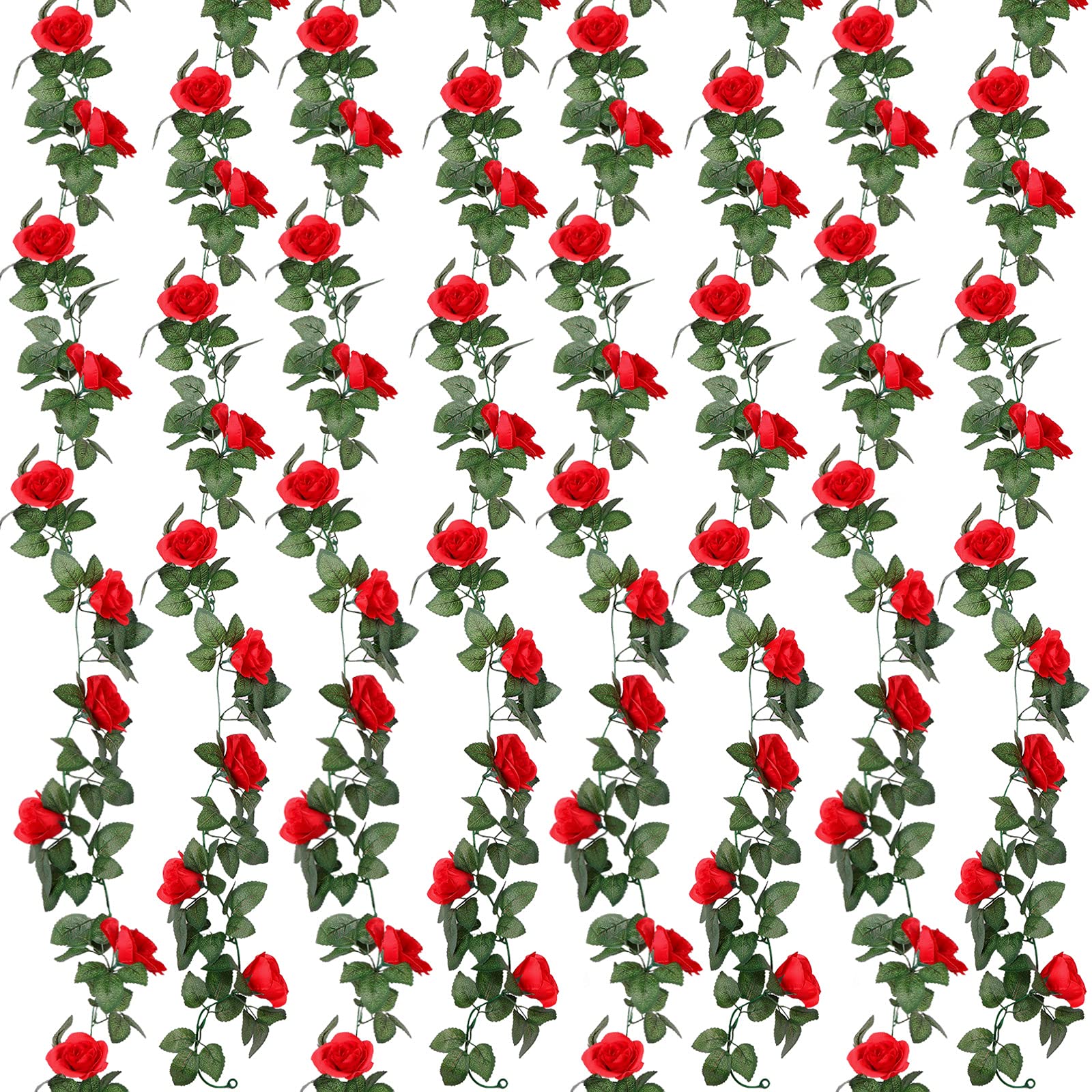 Syhood Artificial Rose Garlands Rose Vines Leaves Banners Hanging Floral Garland Fake Rose Flower Vine for Wedding Arch Ceremony Home Garden Outdoor Party Wall Decorations, 14.4 ft (Red,4 Pieces)