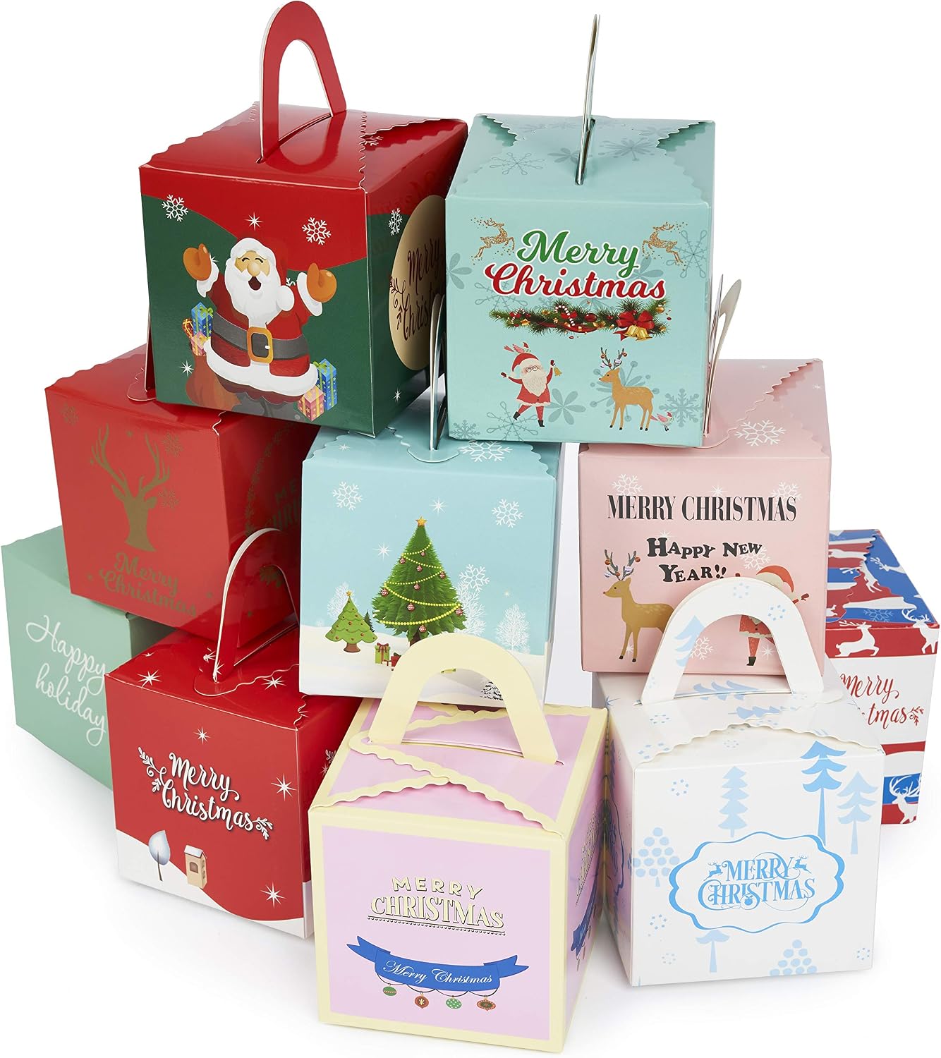 THE TWIDDLERS 30 Gift Boxes for Christmas in Festive Designs for Small Gifts Cookies Candies Xmas Party Favours for Kids and Adults