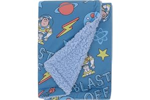 NOJO Disney Toy Story Buzz Lightyear Blue and Orange Blast-Off Super Soft Sherpa Baby Blanket