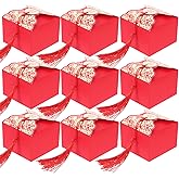 Mikikit Chinese Style Wedding Candy Boxes with Tassels 20Pcs - Portable Candy Case for Party Favors and Bridal Shower Treats 2.55X2.55X1.77 Inch