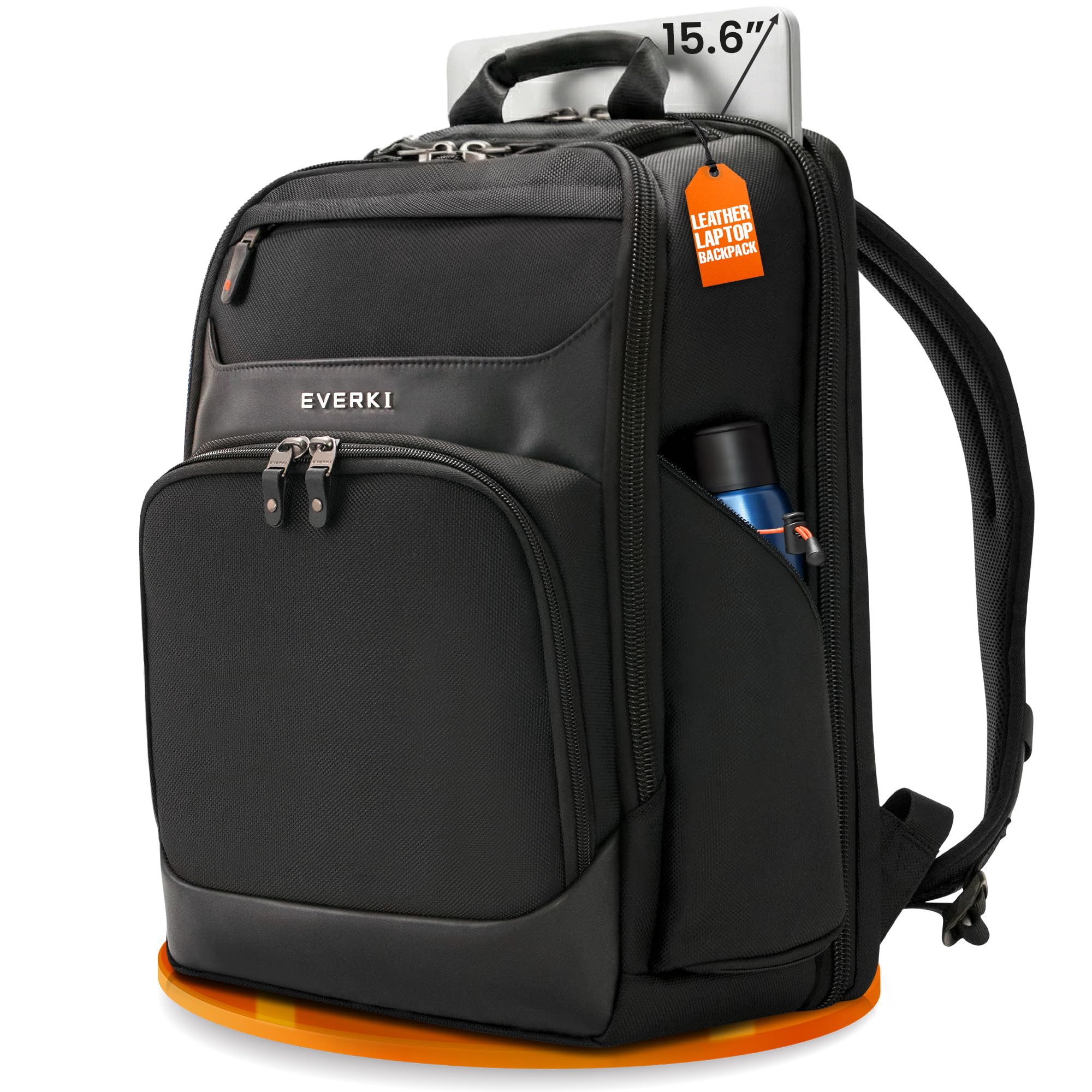 EVERKI Onyx Laptop Backpack, Water-Resistant Black Rucksack with Multi-Compartment Design, 25-L Capacity, Great for Work, Travel, or College, Fits 15.6 Inch Laptops, Business Bag for Men & Women