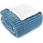 PAVILIA Dusty Blue Sherpa Fleece Throw Blanket for Couch, Soft Plush Fuzzy Blankets, Fluffy Flannel Sherpa Blanket for Sofa, Warm 3D Ribbed Winter Blanket Gift, 50x60 inches