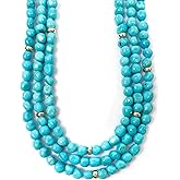 Natural Arizona Sleeping Beauty Turquoise Nugget Triple Strand Statement Necklace - 17.5 inches Long Handmade Necklace by Miller Mae Designs