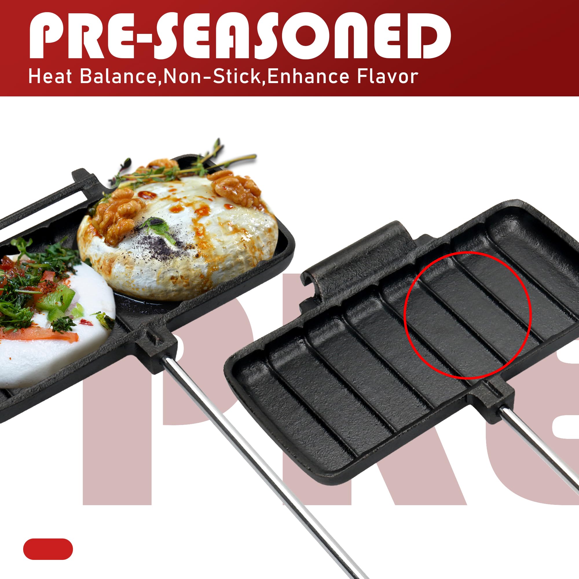 Double Pie Irons for Camping Cast Iron, Portable Mountain Campfire Pie Maker, Cast Iron Campfire Pudgy Maker, Sandwich Press for Camping
