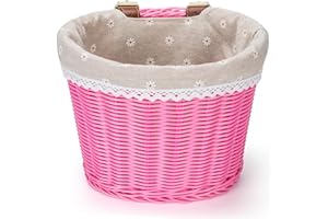 CXWXC Kids Bike Basket - Front Bicycle Bike Basket for Girls - Handmade Woven Wicker Bike Baskets with Liner Detachable, Adju