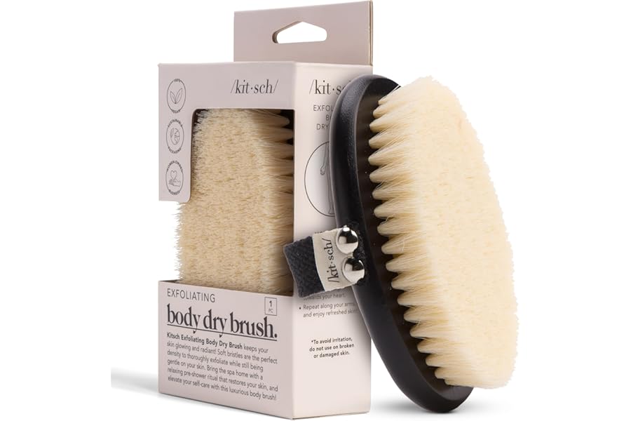 Kitsch Dry Brushing Body Brush for Lymphatic Drainage- Soft Bristles – Reduces Cellulites, Removes Dry Skin and Improves Blood Circulation, Body Exfoliator Scrubber for Glowing Skin, Sauna Accessories