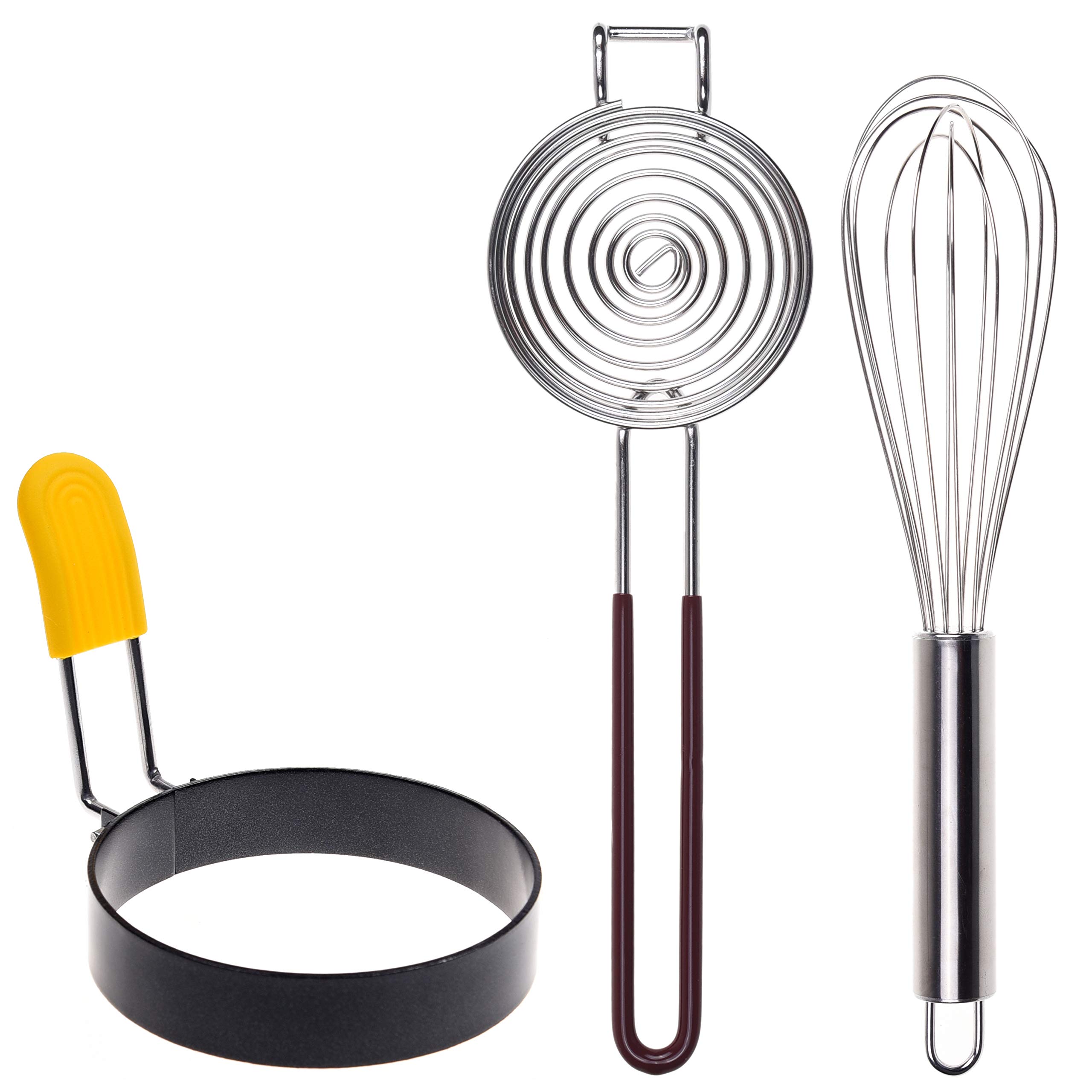 Kare & Kind Egg Ring, Egg Yolk Separator and Egg Whisk - Cooking, Stirring and Baking Tools - Stainless Steel Kitchen Gadgets Egg Mold, Egg Separator, Mini Wire Whisk - for Chefs, Bakers, Home Use