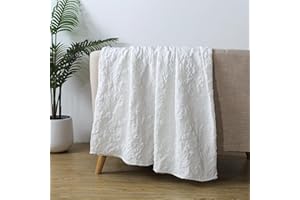 Caressma Coverlet White(50” x 60”), Boho Design with Softness 3D Decorative Jacquard Weaved Bedspread, Farmhouse Floral Coverlet for Chair Sofa Bed