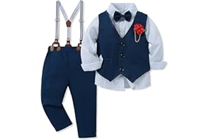 WESIDOM Toddler Boy Clothes Suit 1-6T Formal Dress Shirt+Bowtie+Vest+Boutonniere+Suspender Pants Gentleman Outfits Set