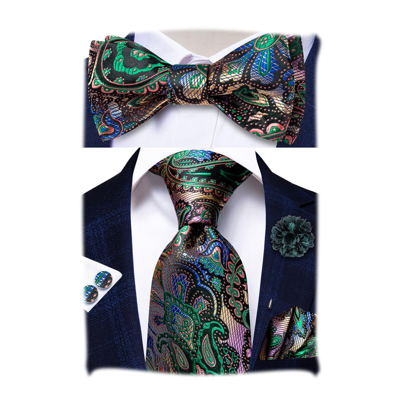 Hi-Tie Men Ties Bowtie Set Silk Necktie Bow Tie