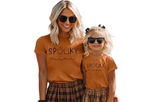 LOTUCY Halloween Matching Mommy and Me Shirts Cute Spooky Mama Spooky Mini Ghost Printed Shirt Fall T Shirts Tops