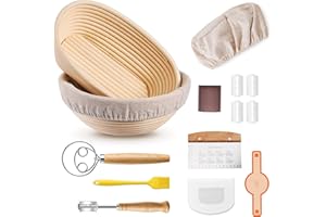 E-far Banneton Bread Proofing Basket, 9 Inch Round and 10 Inch Oval Sourdough Bread Baking Supplies, Complete Sourdough Start