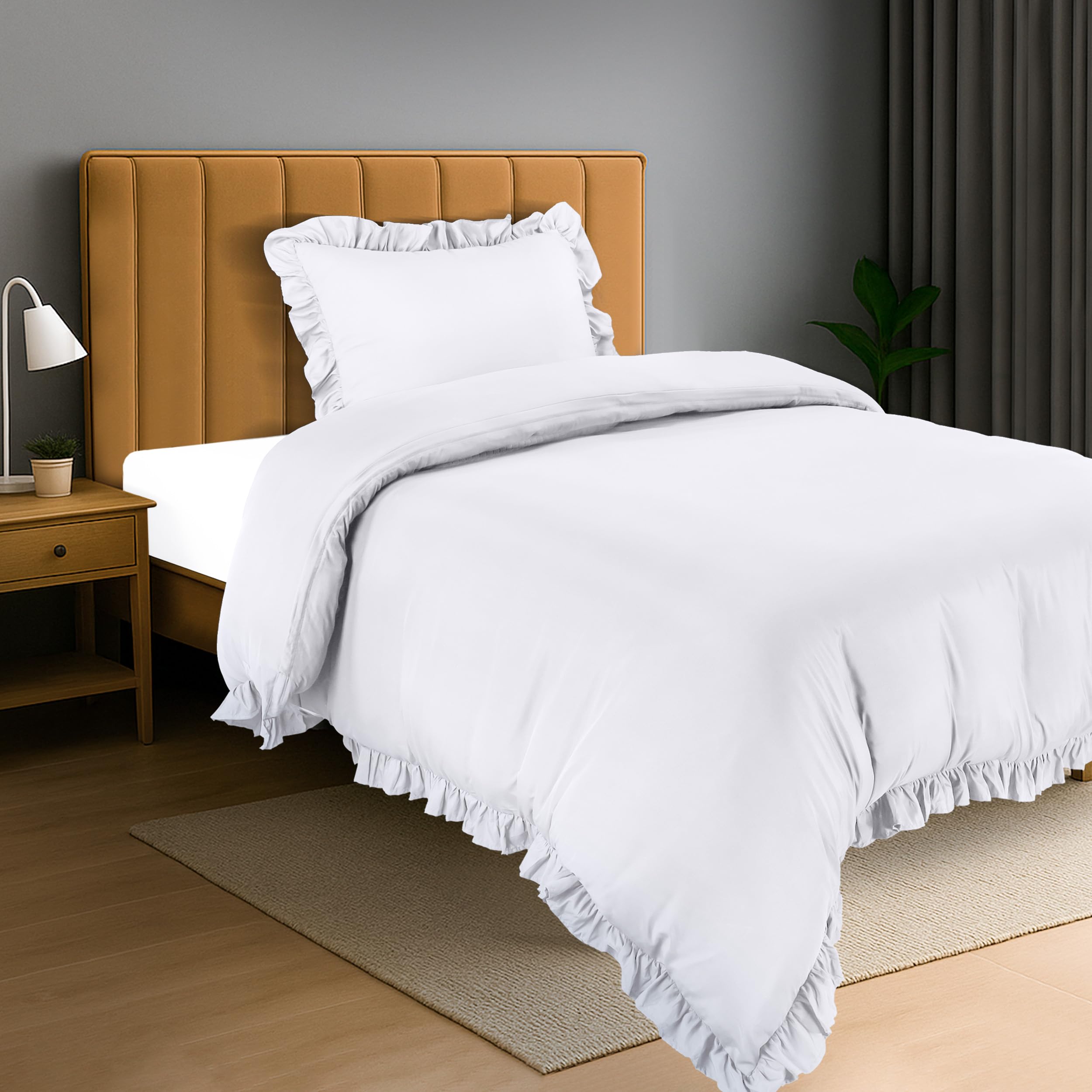 Utopia Bedding Ruffle Duvet Cover - Single Duvet Cover Set with Pillowcase - Soft Microfibre Polyester Ruffle Bedding (White)