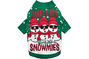 Fitwarm Chillin with My Snowmies Dog Ugly Christmas Sweater, Winter Dog Clothes for Small Dogs Girl Boy, Pet Holiday Sweatshirt, Xmas Snowman Outfit, Green, Red, White, Medium