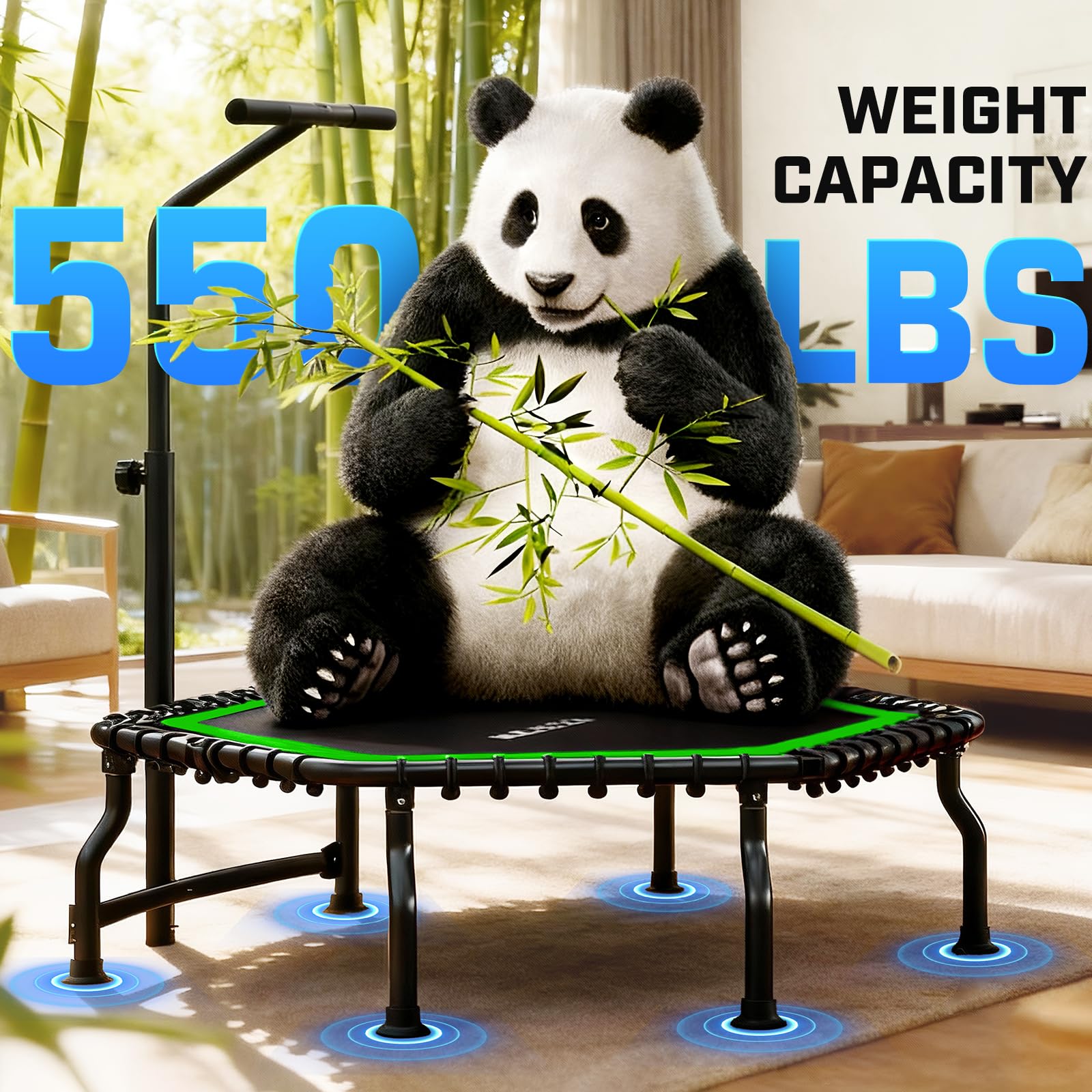 ANCHEER Trampoline, 50'' Rebounder Trampoline for Adult with Bar, Indoor Outdoor Mini Trampoline, 550LBS Fitness Trampoline with Bungee, Jumping Cardio Equipment, Exercise Trampoline at Home Gym