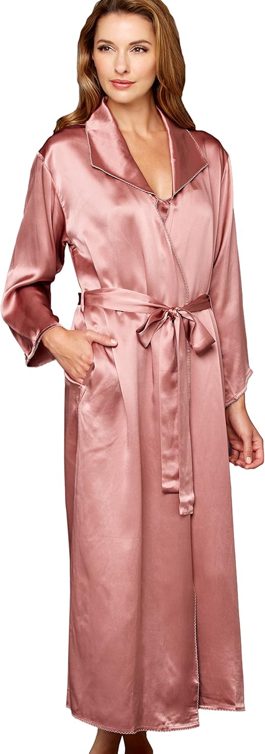 Julianna Rae Women S Silk Robe 54 Full Length Lace Trim