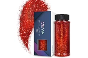 Ceya 3.5oz/ 100g Holographic Ultra Fine Glitter Powder Laser Red Glitter 1/128”0.008”0.2mm for Slime Epoxy Resin Craft Tumbler Jewelry Nail Art Festival Makeup Scrapbook Painting Wedding Cards