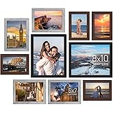upsimples 10 Pack Picture Frames Collage Wall Decor for Mounting or Tabletop Display, Photo Gallery Frame Set for Family, Multi Sizes Including 8x10, 5x7, 4x6, Black Gray Brown
