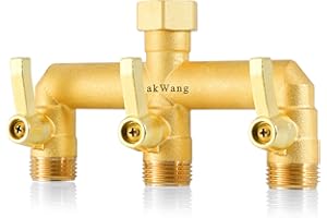 ZAAKWANG Full - Flow Brass Hose Faucet Adapter, Heavy Duty 3 - Way Garden Hose Splitter, High - Flow and Extended Metal Handle 3/4” Hose Manifold, Rust and Freeze Resistant Outdoor Faucet Switcher