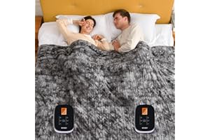 WOOMER Heated Blanket King Size 100" x 90", Electric Blanket with Dual Controllers, 0.5-12 Hours Timer & 10 Heating Levels, ETL Certified, Marble Gray Double-Sided Faux Fur, Machine Washable