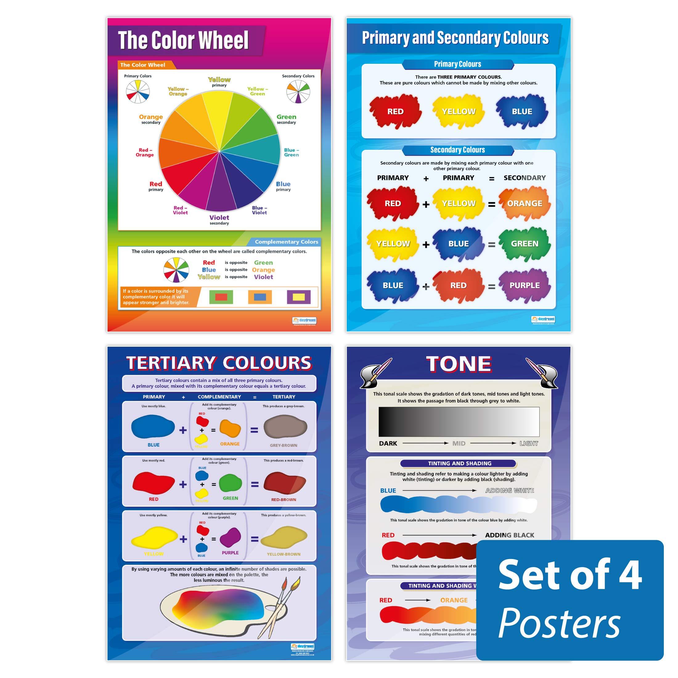 Tone & Colour Posters - Set of 4 | Art Posters | Laminated Gloss Paper measuring 850mm x 594mm (A1) | Art Class Posters | Education Charts by Daydream Education